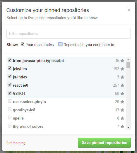 Customize your pinned repositories