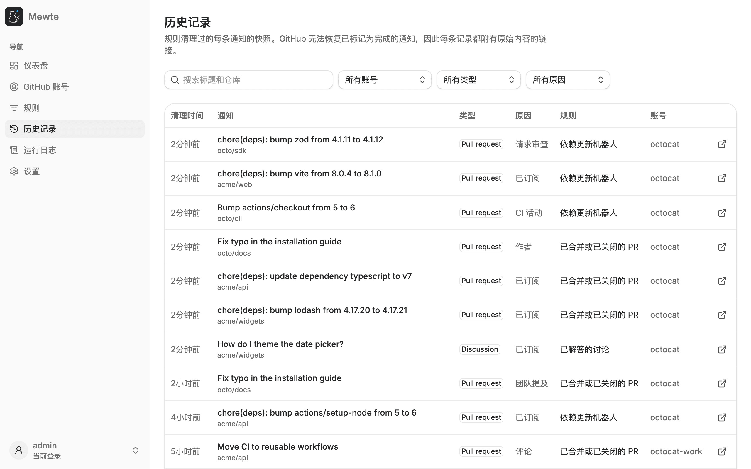 规则清理过的每一条通知