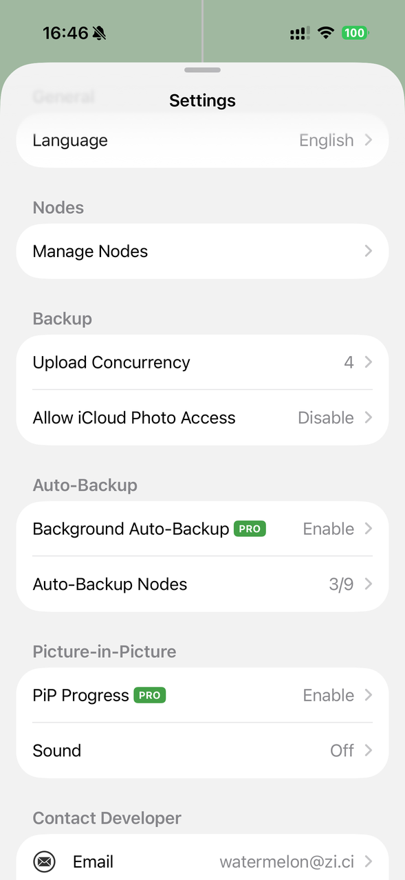 Watermelon settings screen
