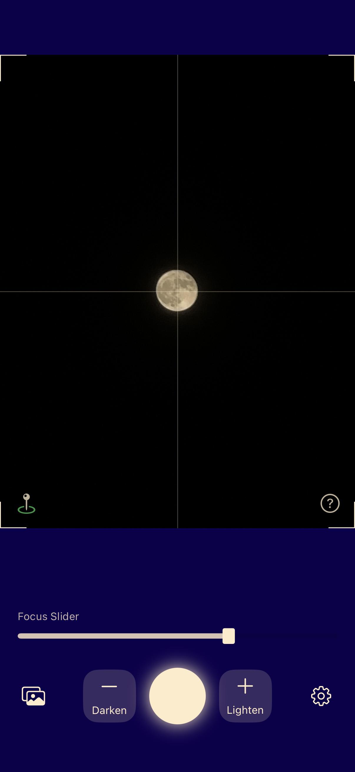 moontake iPhone app screenshot showing moon photography camera controls